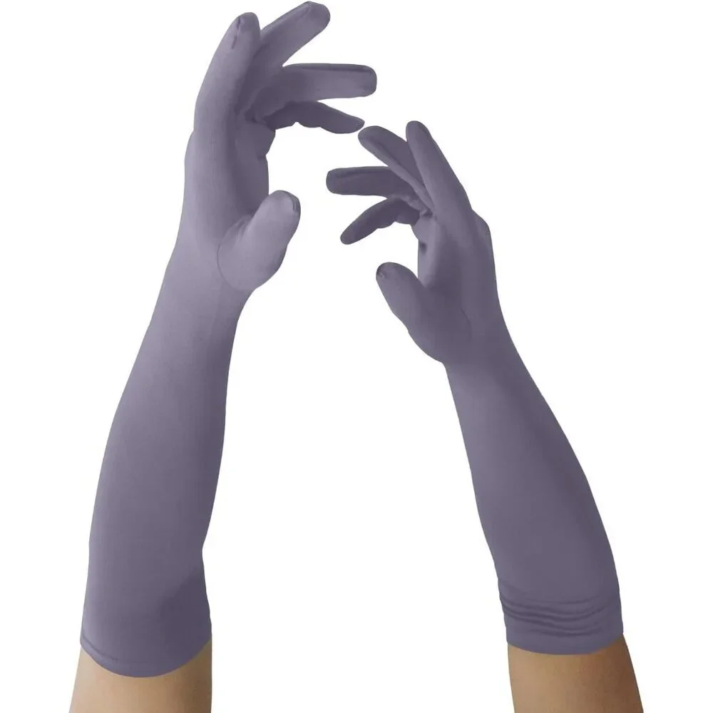 Women's Gray Elbow Length Fabric Satin Gloves Halloween Costume Accessories